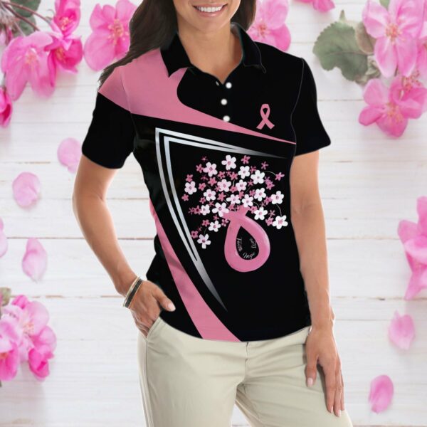 Flowers Faith Hope Love Pink Breast Cancer Awareness Short Sleeve Women Polo Shirt